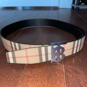 Burberry Reversible Monogram Motif Vintage Check Belt - Archive Beige/Palladium